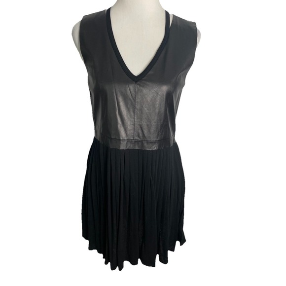 Aiko Tops - Aiko Sleeveless Black Leather Silk Peplum Tunic Top Medium